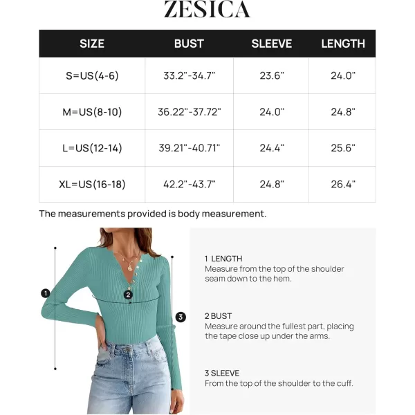 imageZESICA Womens 2024 Long Sleeve Button Down V Neck Slim Fitted T Shirts Fall Casual Ribbed Knit Basic Tee TopsSage