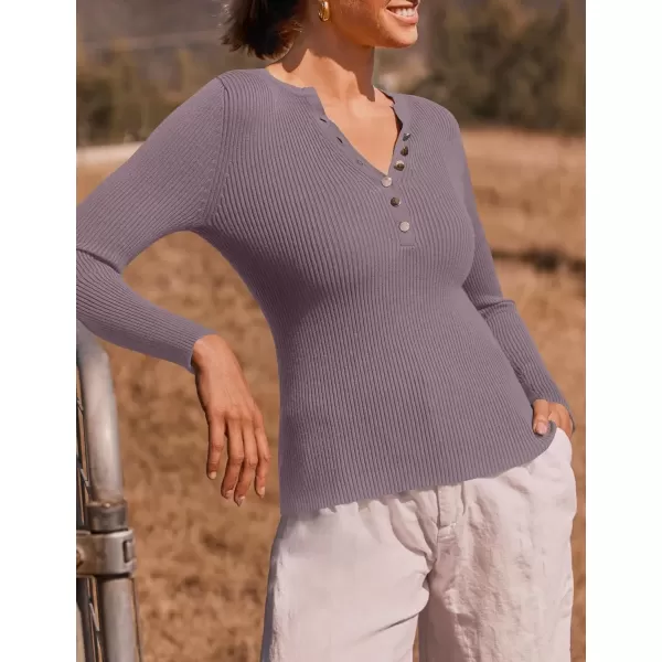 imageZESICA Womens 2024 Long Sleeve Button Down V Neck Slim Fitted T Shirts Fall Casual Ribbed Knit Basic Tee TopsTaro