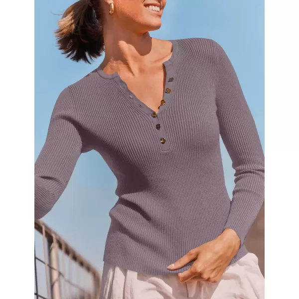 imageZESICA Womens 2024 Long Sleeve Button Down V Neck Slim Fitted T Shirts Fall Casual Ribbed Knit Basic Tee TopsTaro