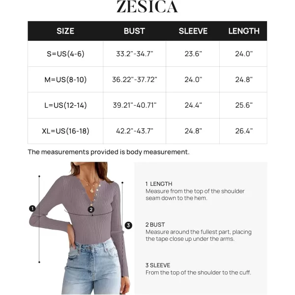 imageZESICA Womens 2024 Long Sleeve Button Down V Neck Slim Fitted T Shirts Fall Casual Ribbed Knit Basic Tee TopsTaro