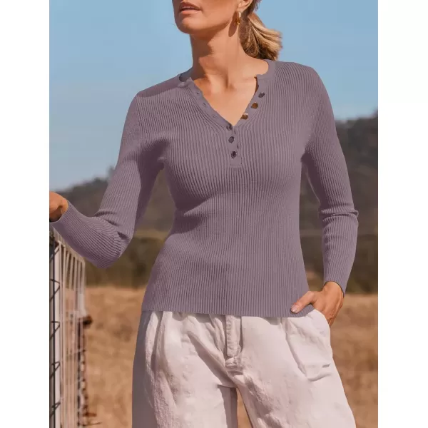imageZESICA Womens 2024 Long Sleeve Button Down V Neck Slim Fitted T Shirts Fall Casual Ribbed Knit Basic Tee TopsTaro