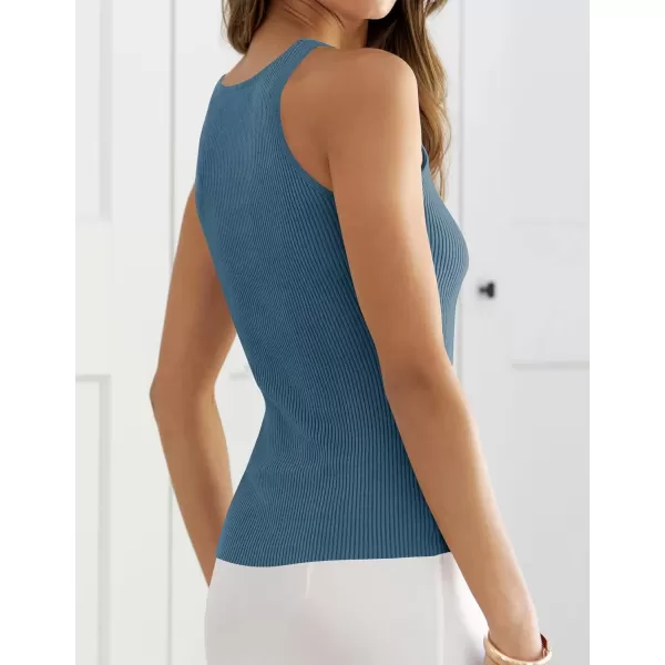 imageZESICA Womens 2024 Ribbed Tank Tops Summer Sleeveless V Neck Shirts Casual Sexy Slim Fitted Basic Knit TeesDarkblue