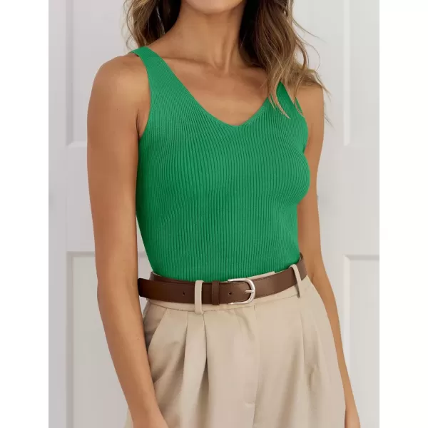 imageZESICA Womens 2024 Ribbed Tank Tops Summer Sleeveless V Neck Shirts Casual Sexy Slim Fitted Basic Knit TeesGreen