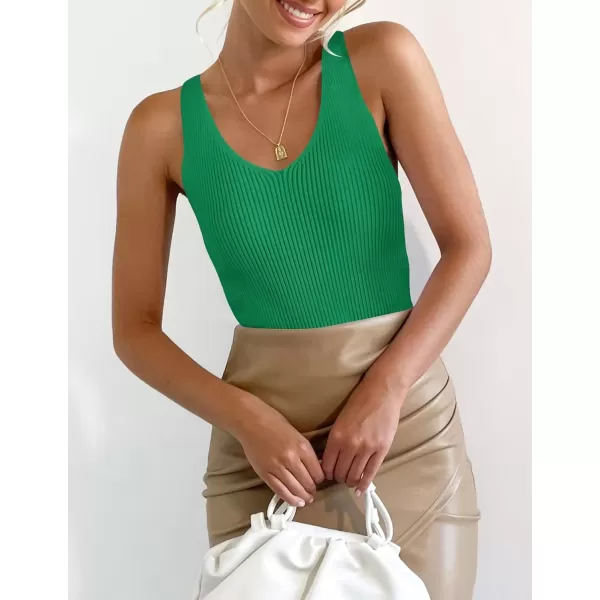 imageZESICA Womens 2024 Ribbed Tank Tops Summer Sleeveless V Neck Shirts Casual Sexy Slim Fitted Basic Knit TeesGreen