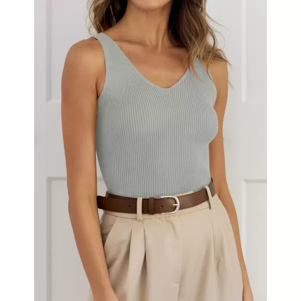 imageZESICA Womens 2024 Ribbed Tank Tops Summer Sleeveless V Neck Shirts Casual Sexy Slim Fitted Basic Knit TeesGrey