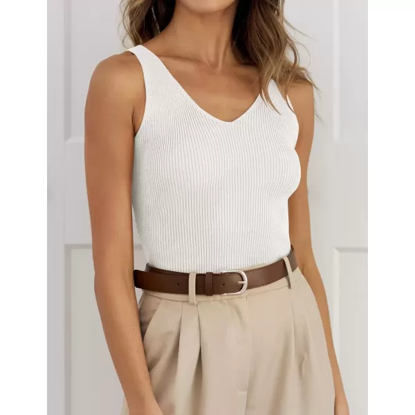 imageZESICA Womens 2024 Ribbed Tank Tops Summer Sleeveless V Neck Shirts Casual Sexy Slim Fitted Basic Knit TeesWhite