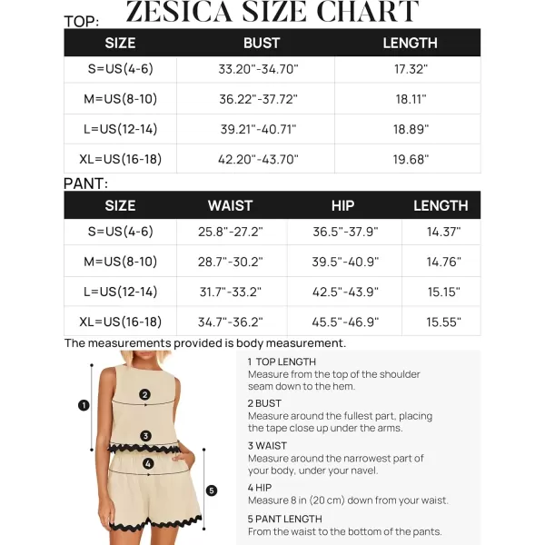 imageZESICA Womens 2024 Summer 2 Piece Outfits Set Linen Lace Trim Crewneck Tank Crop Top and Shorts Lounge Pajama SetsApricot