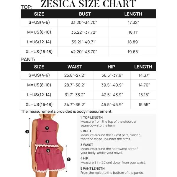 imageZESICA Womens 2024 Summer 2 Piece Outfits Set Linen Lace Trim Crewneck Tank Crop Top and Shorts Lounge Pajama SetsRose