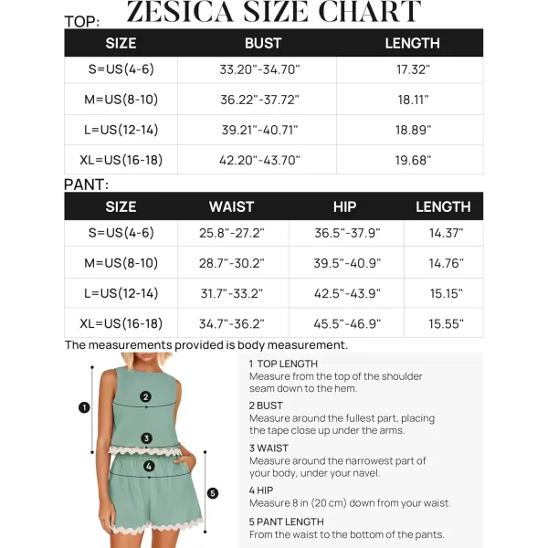 imageZESICA Womens 2024 Summer 2 Piece Outfits Set Linen Lace Trim Crewneck Tank Crop Top and Shorts Lounge Pajama SetsSage
