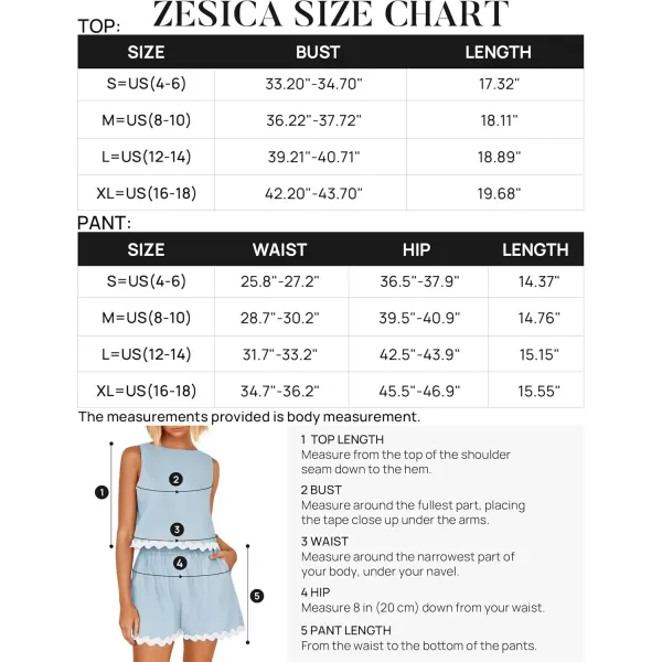 imageZESICA Womens 2024 Summer 2 Piece Outfits Set Linen Lace Trim Crewneck Tank Crop Top and Shorts Lounge Pajama SetsSky