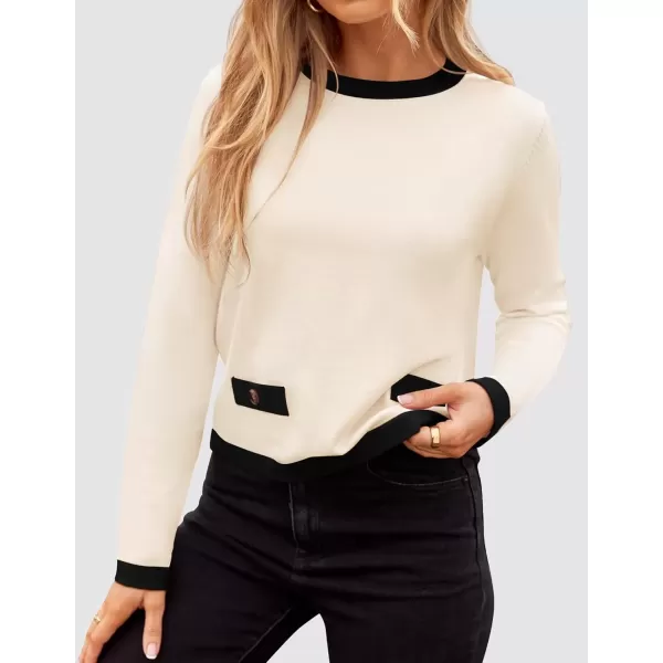 imageZESICA Womens Fall Sweaters 2024 Long Sleeve Crewneck Knit Color Block Lightweight Pullover Tops ClothesApricot