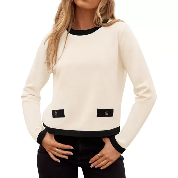 imageZESICA Womens Fall Sweaters 2024 Long Sleeve Crewneck Knit Color Block Lightweight Pullover Tops ClothesApricot