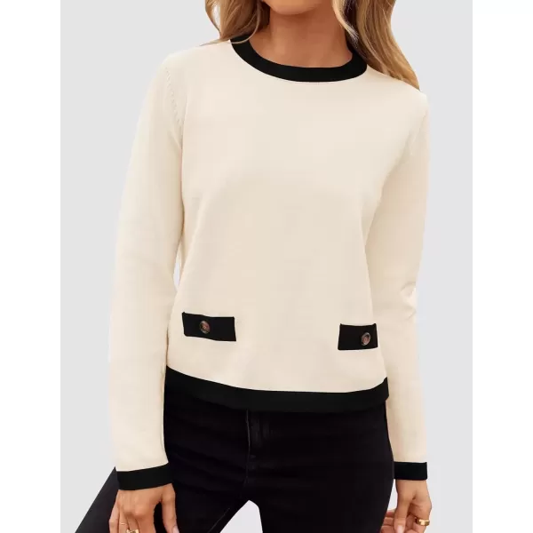 imageZESICA Womens Fall Sweaters 2024 Long Sleeve Crewneck Knit Color Block Lightweight Pullover Tops ClothesApricot