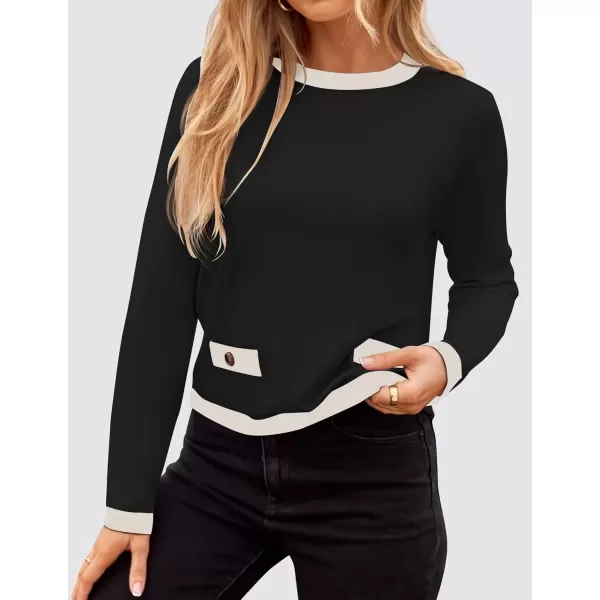 imageZESICA Womens Fall Sweaters 2024 Long Sleeve Crewneck Knit Color Block Lightweight Pullover Tops ClothesBlack