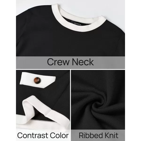 imageZESICA Womens Fall Sweaters 2024 Long Sleeve Crewneck Knit Color Block Lightweight Pullover Tops ClothesBlack