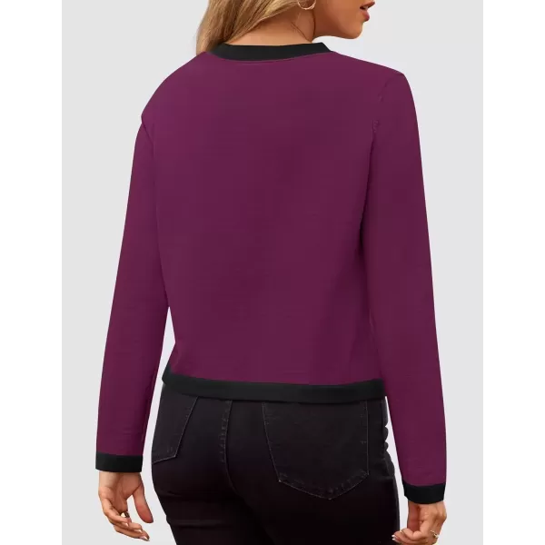 imageZESICA Womens Fall Sweaters 2024 Long Sleeve Crewneck Knit Color Block Lightweight Pullover Tops ClothesEggplant