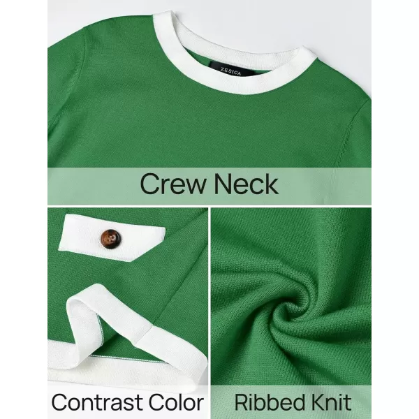 imageZESICA Womens Fall Sweaters 2024 Long Sleeve Crewneck Knit Color Block Lightweight Pullover Tops ClothesGreen