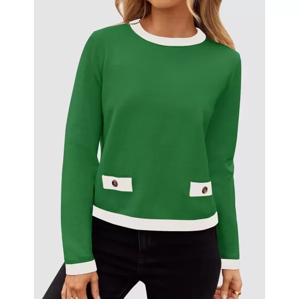 imageZESICA Womens Fall Sweaters 2024 Long Sleeve Crewneck Knit Color Block Lightweight Pullover Tops ClothesGreen