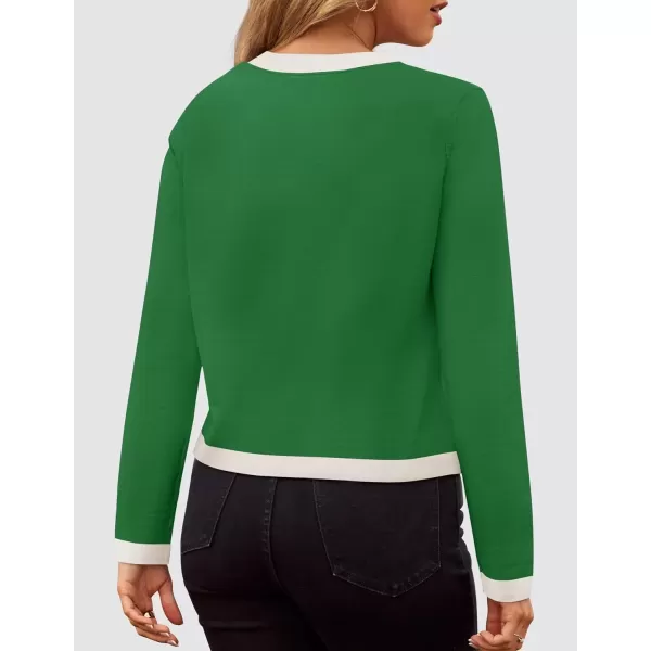 imageZESICA Womens Fall Sweaters 2024 Long Sleeve Crewneck Knit Color Block Lightweight Pullover Tops ClothesGreen