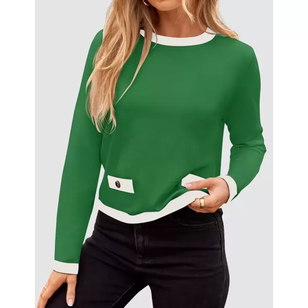 imageZESICA Womens Fall Sweaters 2024 Long Sleeve Crewneck Knit Color Block Lightweight Pullover Tops ClothesGreen