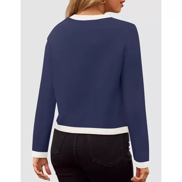 imageZESICA Womens Fall Sweaters 2024 Long Sleeve Crewneck Knit Color Block Lightweight Pullover Tops ClothesNavy