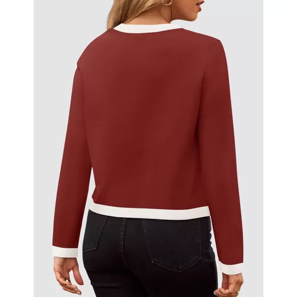 imageZESICA Womens Fall Sweaters 2024 Long Sleeve Crewneck Knit Color Block Lightweight Pullover Tops ClothesRust