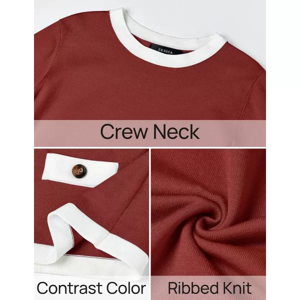 imageZESICA Womens Fall Sweaters 2024 Long Sleeve Crewneck Knit Color Block Lightweight Pullover Tops ClothesRust