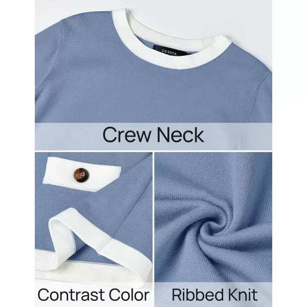 imageZESICA Womens Fall Sweaters 2024 Long Sleeve Crewneck Knit Color Block Lightweight Pullover Tops ClothesSky
