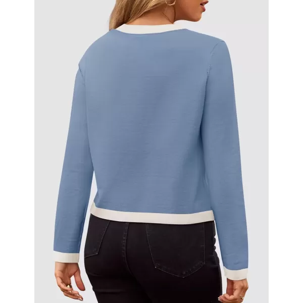 imageZESICA Womens Fall Sweaters 2024 Long Sleeve Crewneck Knit Color Block Lightweight Pullover Tops ClothesSky