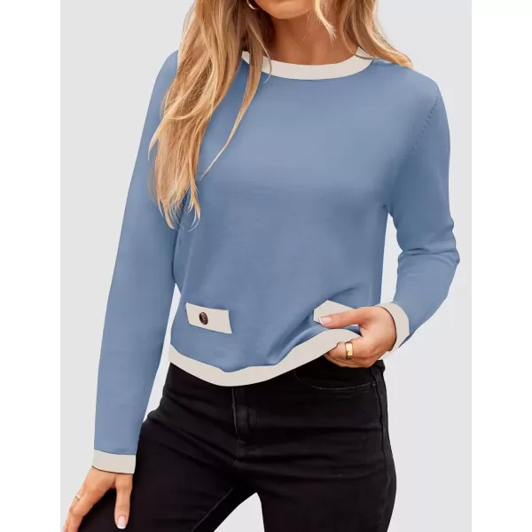 imageZESICA Womens Fall Sweaters 2024 Long Sleeve Crewneck Knit Color Block Lightweight Pullover Tops ClothesSky