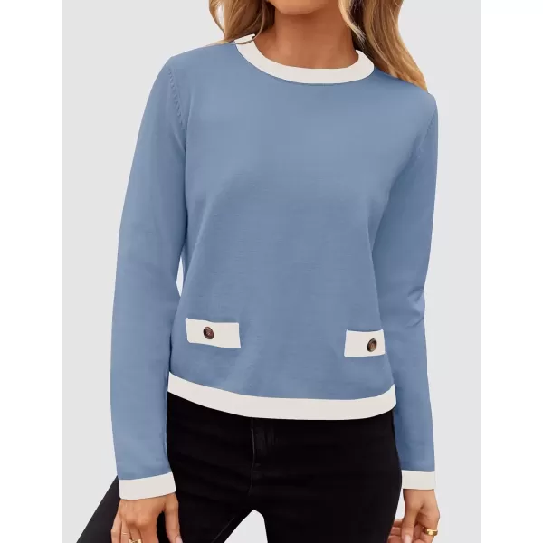 imageZESICA Womens Fall Sweaters 2024 Long Sleeve Crewneck Knit Color Block Lightweight Pullover Tops ClothesSky