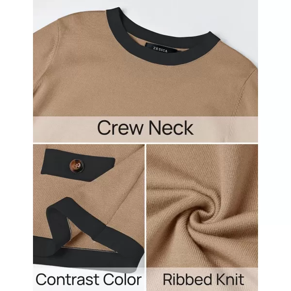 imageZESICA Womens Fall Sweaters 2024 Long Sleeve Crewneck Knit Color Block Lightweight Pullover Tops ClothesToffee