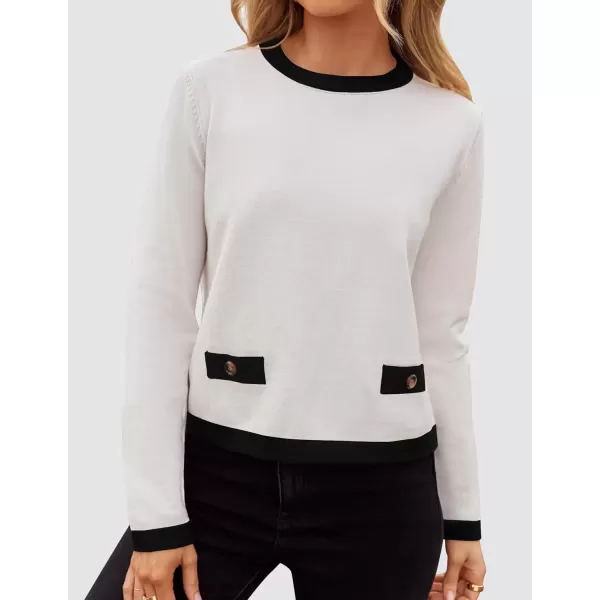 imageZESICA Womens Fall Sweaters 2024 Long Sleeve Crewneck Knit Color Block Lightweight Pullover Tops ClothesWhite
