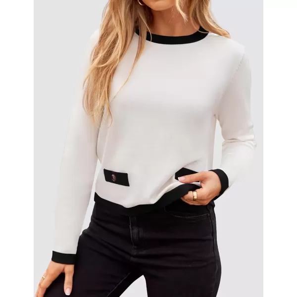 imageZESICA Womens Fall Sweaters 2024 Long Sleeve Crewneck Knit Color Block Lightweight Pullover Tops ClothesWhite