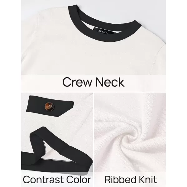 imageZESICA Womens Fall Sweaters 2024 Long Sleeve Crewneck Knit Color Block Lightweight Pullover Tops ClothesWhite