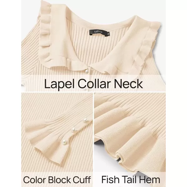 imageZESICA Womens Long Sleeve Sweater Dress 2024 Fall Lapel Collar Button Elegant Casual Midi Bodycon DressesApricot