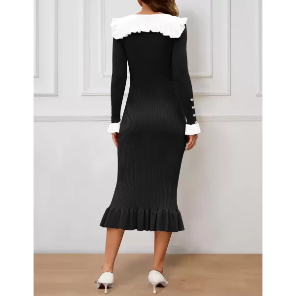 imageZESICA Womens Long Sleeve Sweater Dress 2024 Fall Lapel Collar Button Elegant Casual Midi Bodycon DressesBlack