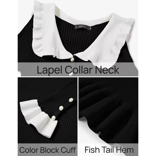 imageZESICA Womens Long Sleeve Sweater Dress 2024 Fall Lapel Collar Button Elegant Casual Midi Bodycon DressesBlack