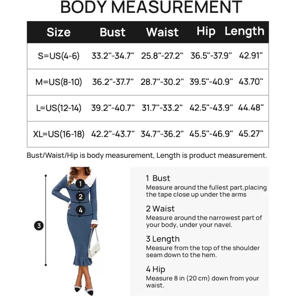 imageZESICA Womens Long Sleeve Sweater Dress 2024 Fall Lapel Collar Button Elegant Casual Midi Bodycon DressesDark Blue