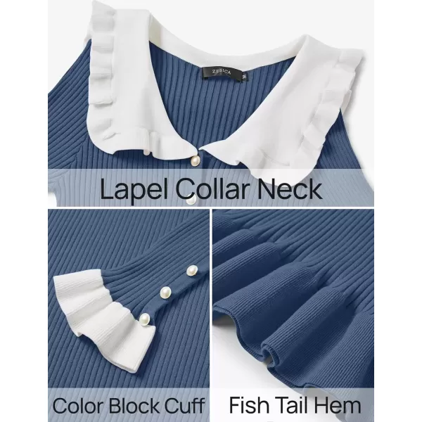 imageZESICA Womens Long Sleeve Sweater Dress 2024 Fall Lapel Collar Button Elegant Casual Midi Bodycon DressesDark Blue