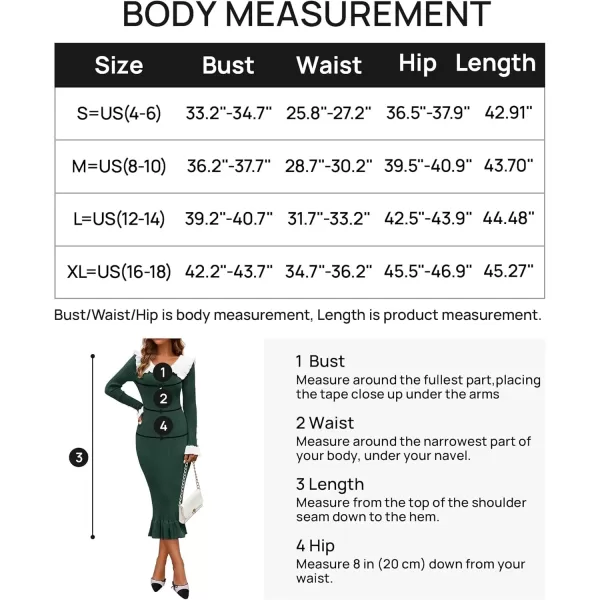 imageZESICA Womens Long Sleeve Sweater Dress 2024 Fall Lapel Collar Button Elegant Casual Midi Bodycon DressesDark Green