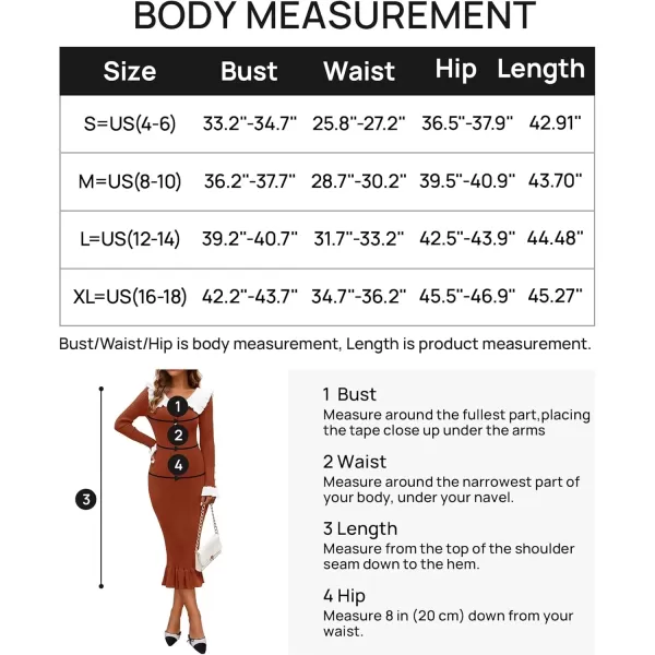 imageZESICA Womens Long Sleeve Sweater Dress 2024 Fall Lapel Collar Button Elegant Casual Midi Bodycon DressesRust