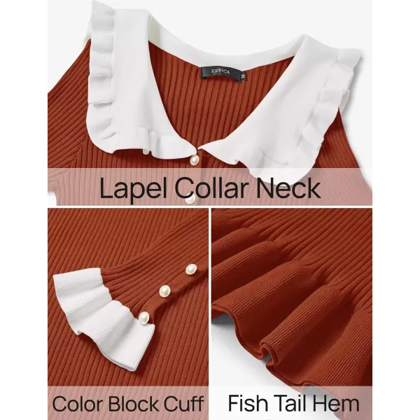 imageZESICA Womens Long Sleeve Sweater Dress 2024 Fall Lapel Collar Button Elegant Casual Midi Bodycon DressesRust