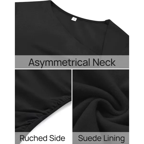 imageZESICA Womens Long Sleeve Tops 2024 Fall Asymmetrical Neck Slim Fitted Sexy Y2K Knit Shirts ClothesBlack