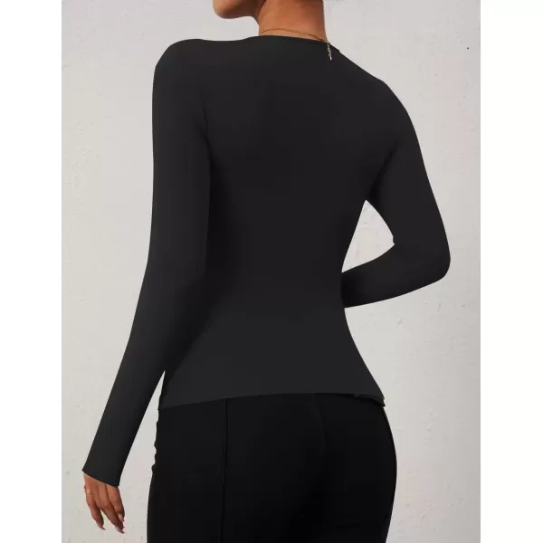 imageZESICA Womens Long Sleeve Tops 2024 Fall Asymmetrical Neck Slim Fitted Sexy Y2K Knit Shirts ClothesBlack