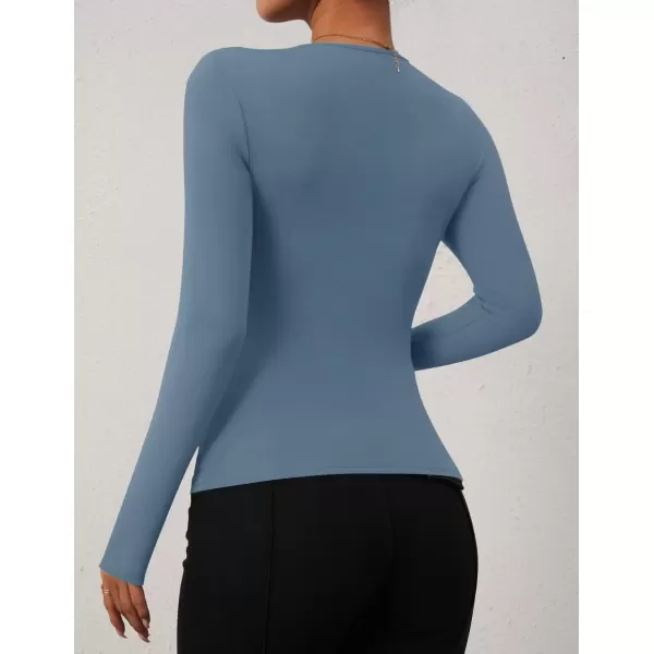 imageZESICA Womens Long Sleeve Tops 2024 Fall Asymmetrical Neck Slim Fitted Sexy Y2K Knit Shirts ClothesDusty Blue