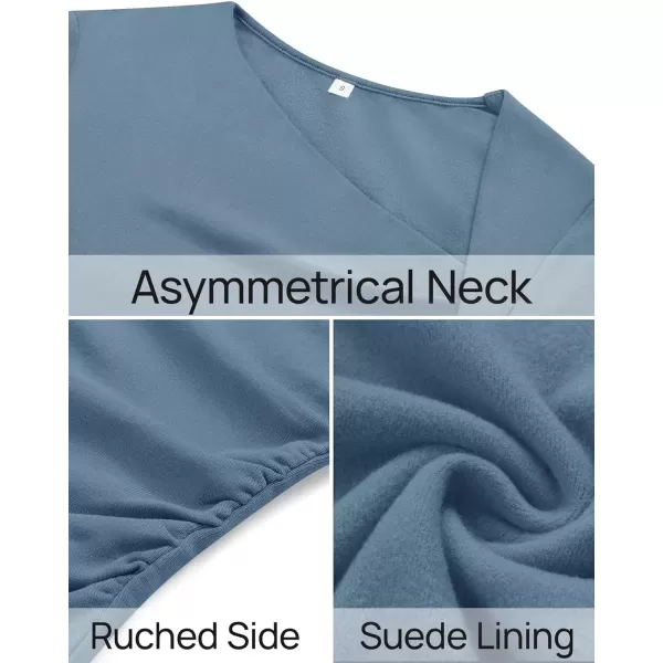 imageZESICA Womens Long Sleeve Tops 2024 Fall Asymmetrical Neck Slim Fitted Sexy Y2K Knit Shirts ClothesDusty Blue