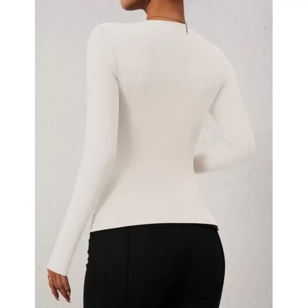 imageZESICA Womens Long Sleeve Tops 2024 Fall Asymmetrical Neck Slim Fitted Sexy Y2K Knit Shirts ClothesWhite