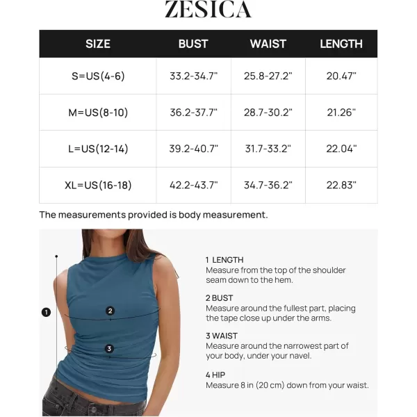 imageZESICA Womens Mesh Tank Top 2024 Summer Sleeveless High Neck Ruched Slim Fitted Casual Tee ShirtsDarkblue
