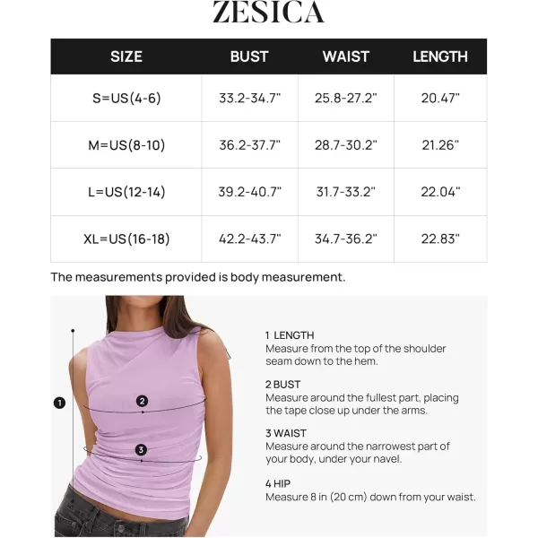 imageZESICA Womens Mesh Tank Top 2024 Summer Sleeveless High Neck Ruched Slim Fitted Casual Tee ShirtsPurple